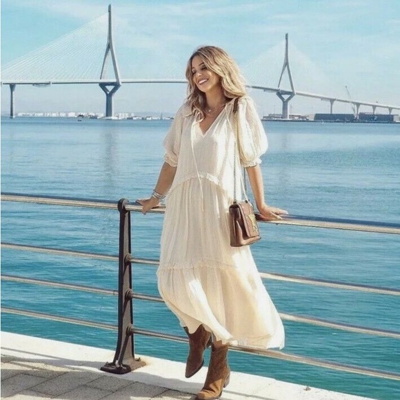 ZARA ~ ✨ Bloggers favourite ✨ MIDI DRESS WITH PANELS in Vanilla - Picture 13 of 17